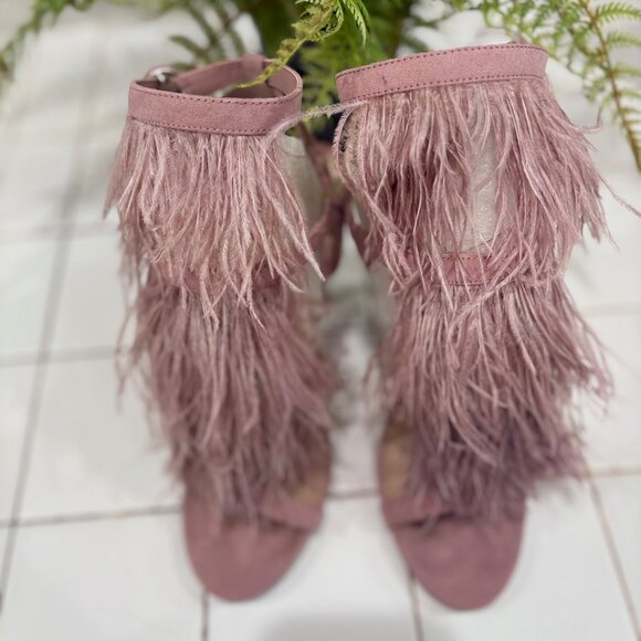 Steve Madden Fefe Blush Feather Stiletto Sandals - Picture 2 of 12